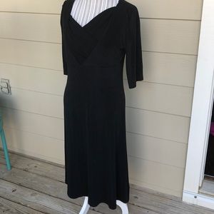 Black dress, soft fluid knit, draped front